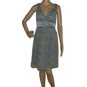 Studio Y Dress Size Medium Gray Lace sleeveless v-neck wrap tie waist v-back